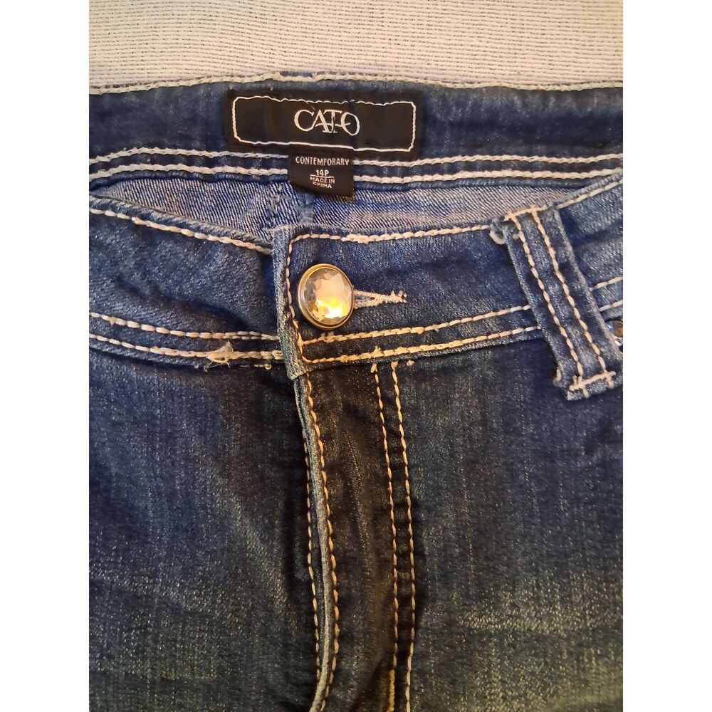 Cato Contemporary Distressed Jeans 14P Petite Lace Embroidered Pocket Dark Wash - Picture 6 of 16